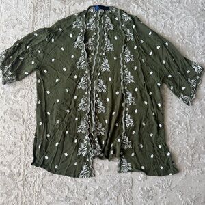 Embroidered Olive Green Boho Kimono
